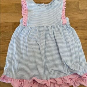 Sleeveless Blue & Pink Striped Ruffle Hem Kids Dress